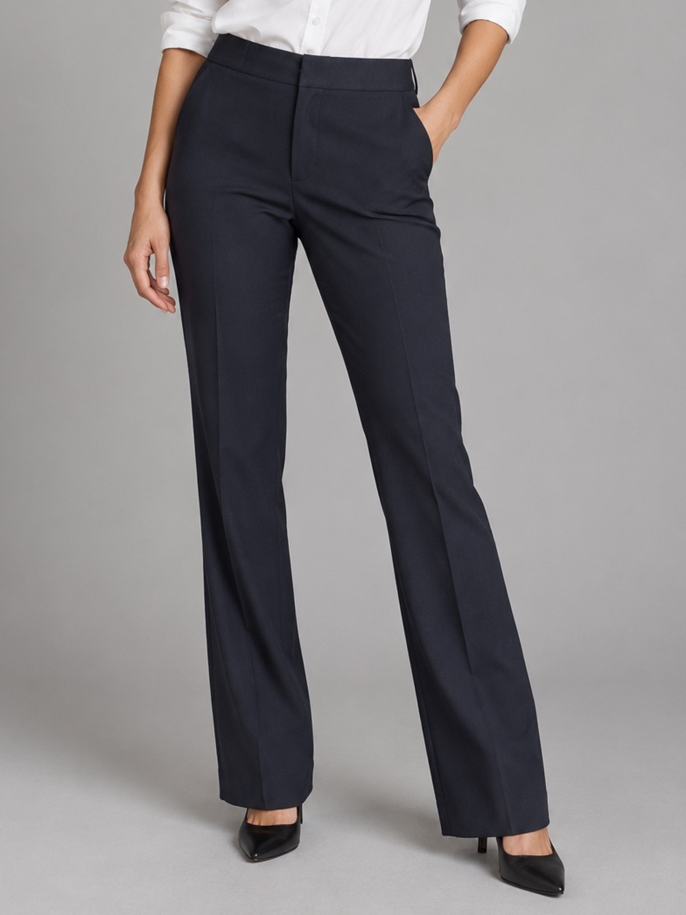 Banana Republic Martin Fit Wool Bootcut Trouser Pants Navy Size 8